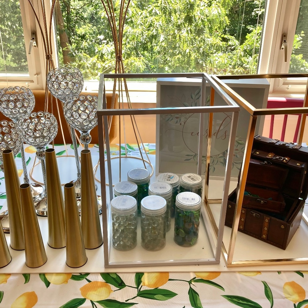 DIY Wedding decor, centerpieces, gift cards, plant stands